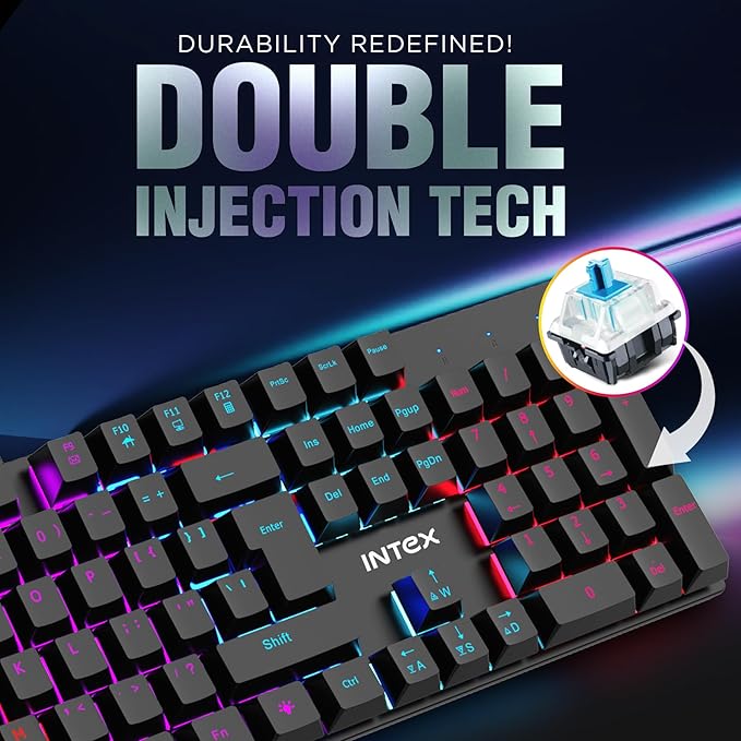 Intex Caliber Wired Mechanical Gaming Keyboard with 50 Million Keystrocks| 12 Mode RGB Lights, 3 Level Brightness | 1.5m Plug & Play Cable, Multi-Device Pairing (Black) view 2