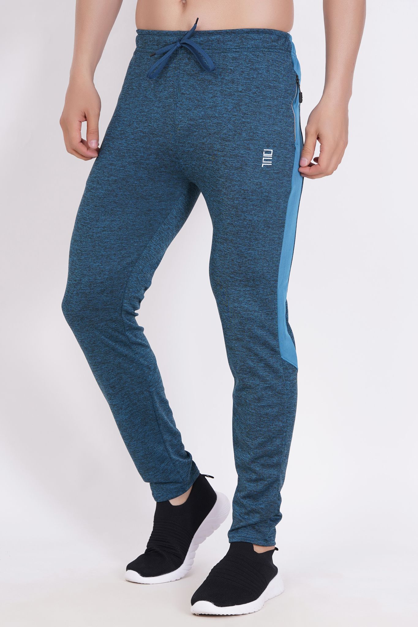 Men's Activewear Blue Track Pants with Drawstring and Zippered Pockets 1 set view 2