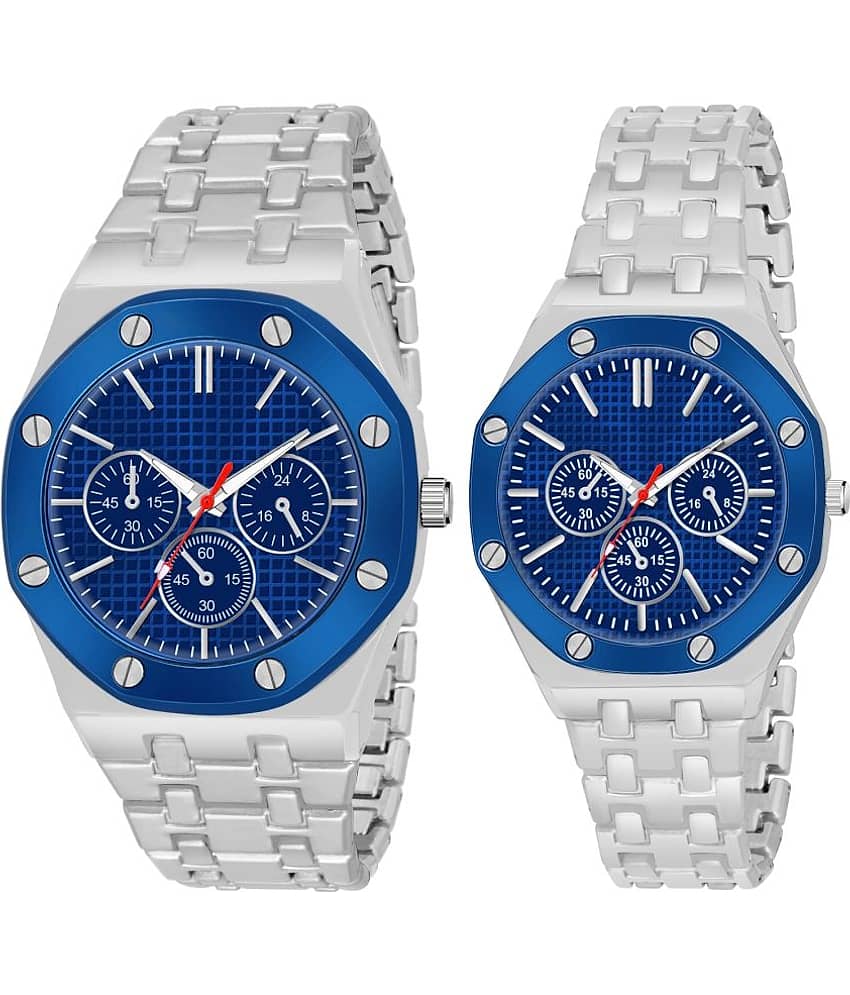 acnos Silver Stainless Steel Analog Couple's Watch
