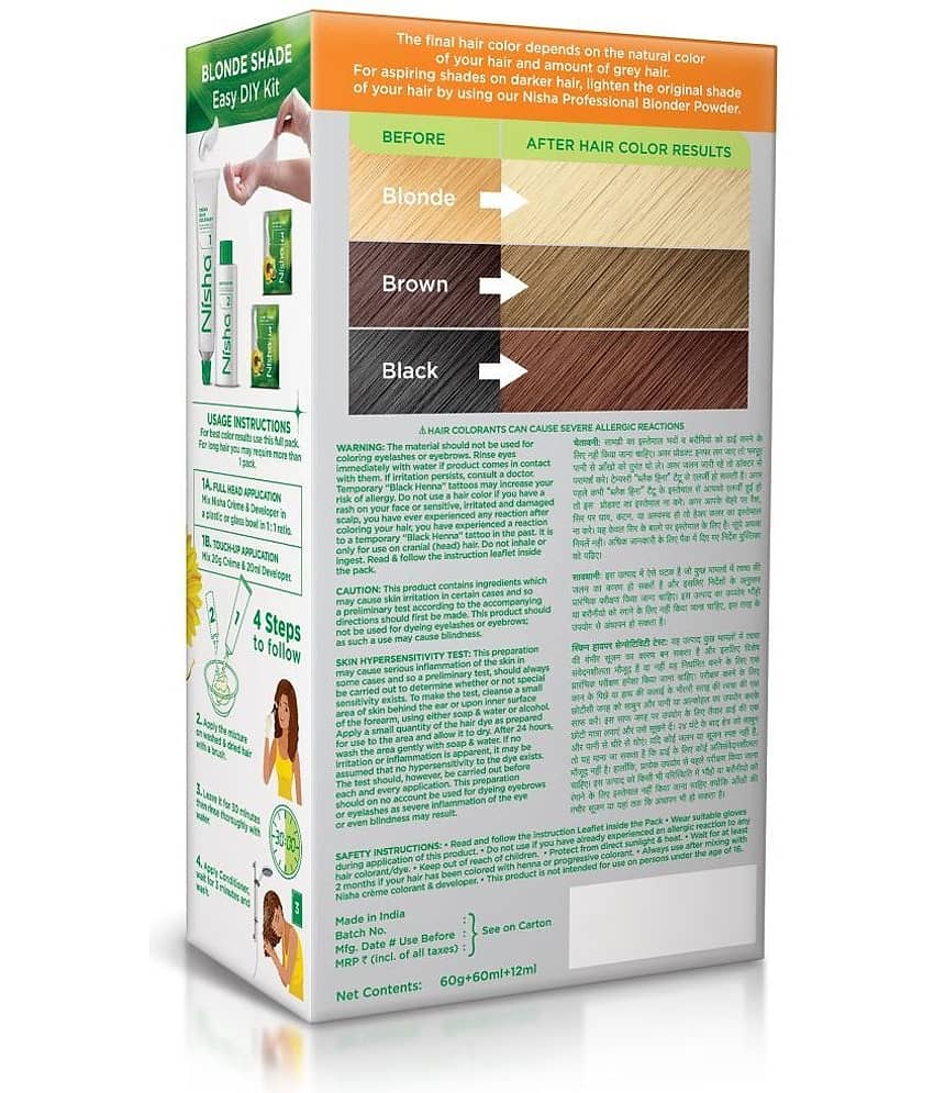 Nisha Creme Hair Color Combo Pack 8.0 Light Blonde (120g Box & 40g Pouch), Permanent Hair Colour for Women & Men view 2