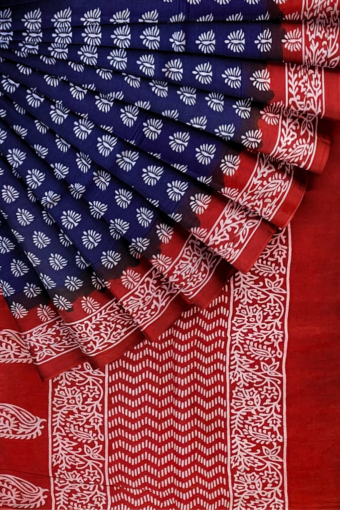 Blue Cotton Printed Mulmul Saree view 2