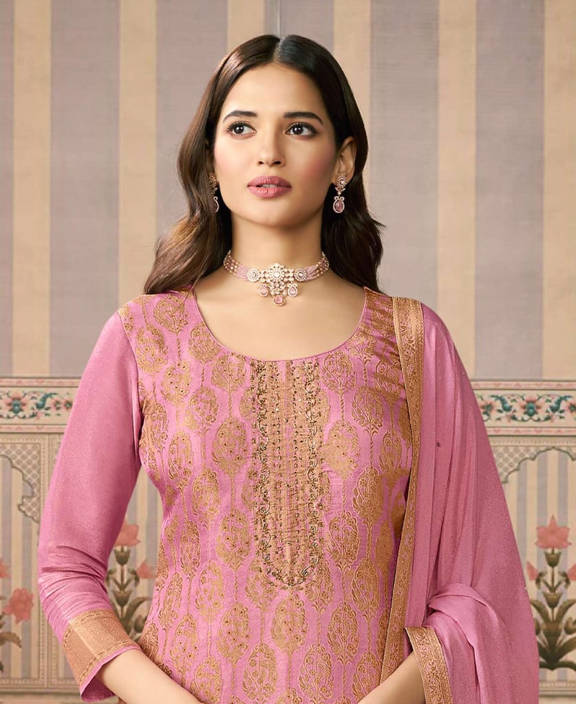 Pink Banarasi Silk Straight Suit for Women (Ethnic Wear) view 2
