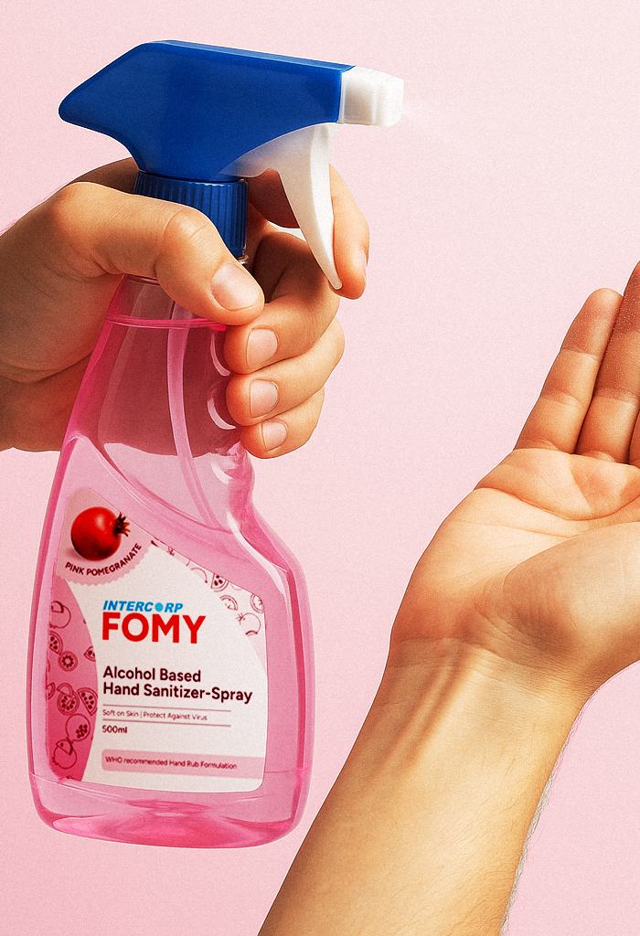 INTERCORP FOMY 75% Isopropyl Alcohol-based Hand Rub Sanitizer and Disinfectant Spray, 500 ml (Pomegranate)