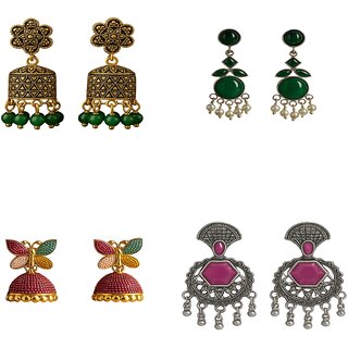 HAYA AURA Ethnic Earrings Combo for Women / Girls - Traditional Jhumka Stone Drop Earrings for Festive Party Wear