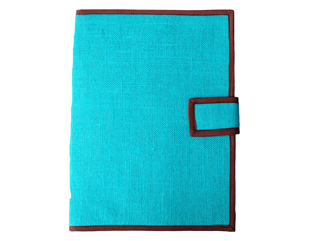 Handmade Jute File Folder with Button Closure - Blue