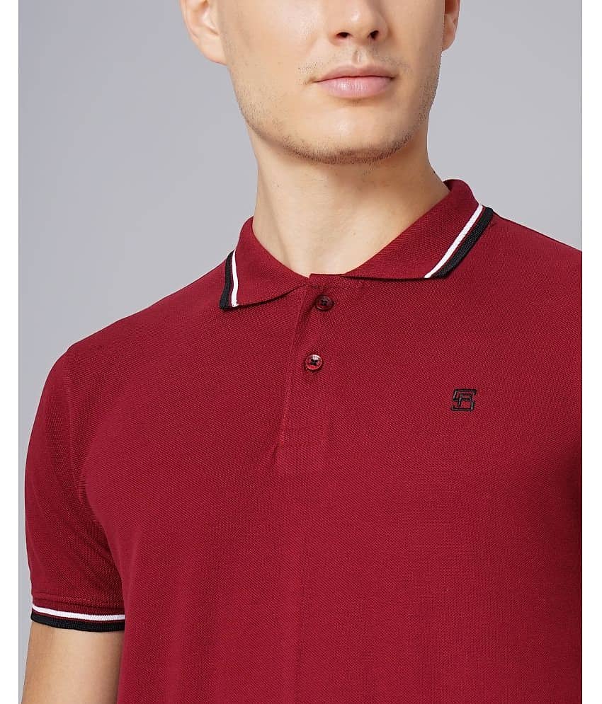 Paul Street Pack of 1 Cotton Slim Fit Solid Half Sleeves Men's Polo T Shirt ( Maroon ) view 2