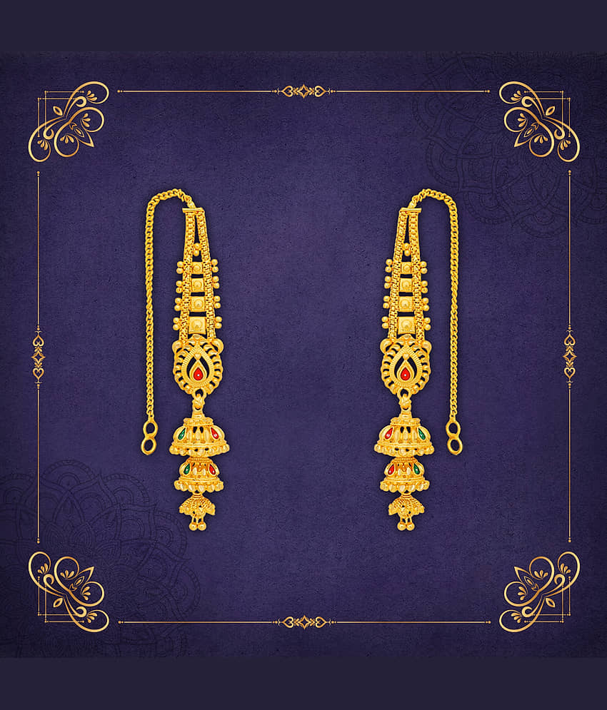 LUV FASHION Golden Jhumki Earrings ( Pack of 1 ) view 2