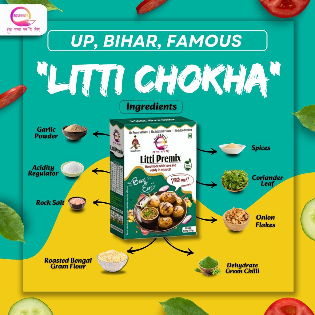 Litti Premix | Atta 200g, Sattu 80g, Chokha 70g and Peanut Chutney 50g, Seasoning | Taste of Bihar | Ready To Cook view 2