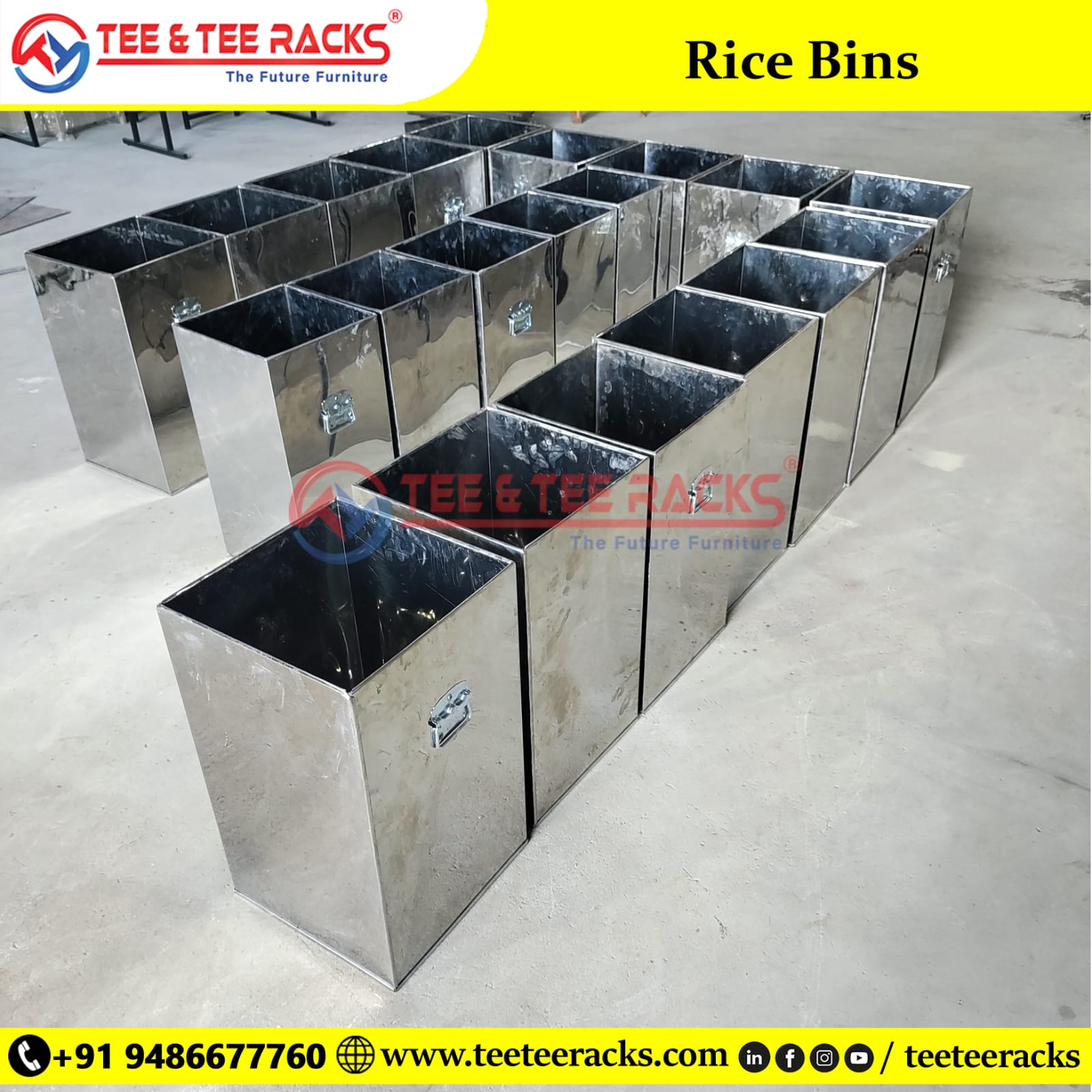 Rice Stainless Steel Storage Bin - 75 Kg Capacity