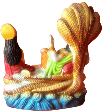 Statue of Hindu God Vishnu and Goddess Lakshmi Sitting on a Snake view 2
