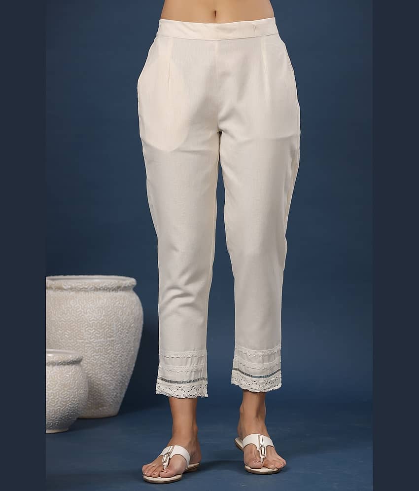 Juniper - Off White Cotton Blend Slim Women's Casual Pants ( Pack of 1 ) view 2