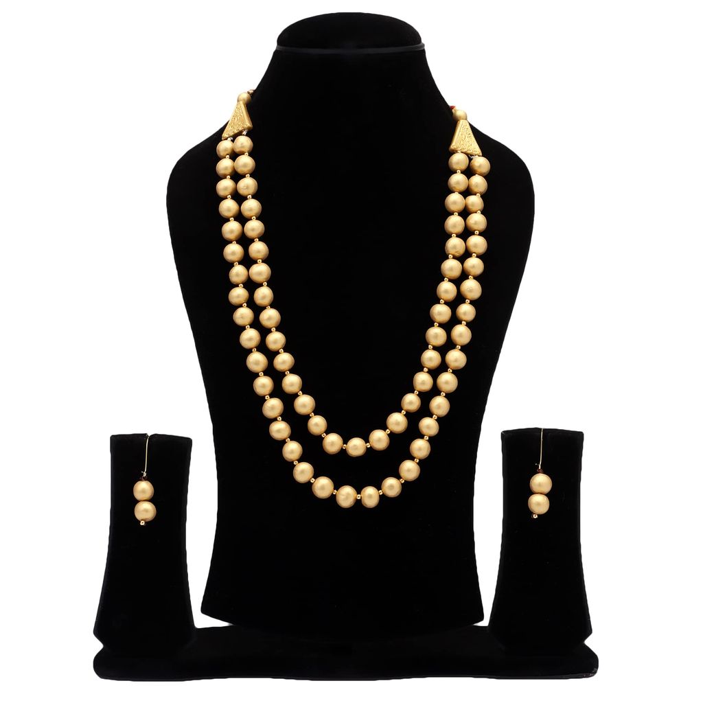 Le bijouxistic EKAM EK terracotta golden beads necklace set with earrings for women view 2