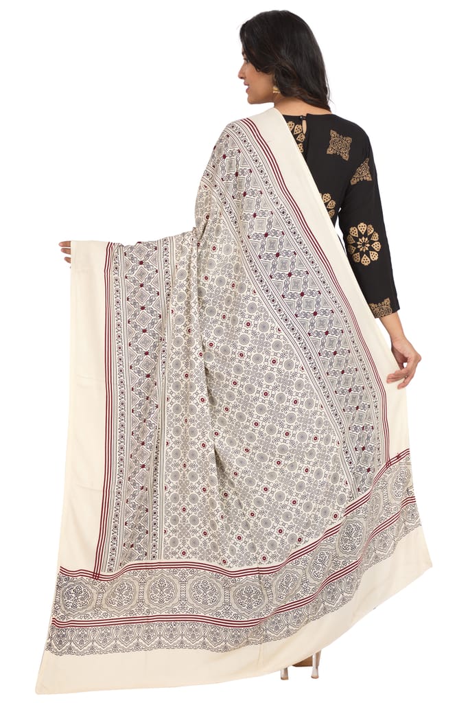 Amrozia Ajrakh Block Print Rayon Dupatta for Women (OffWhite) view 2