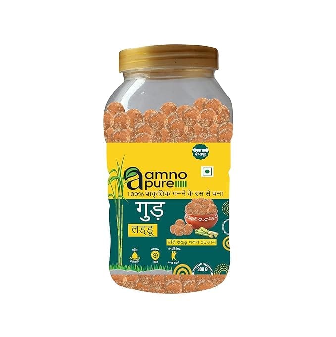 Amno Pure Natural Sugarcane Jaggery Balls 50G | Bheli, Bellam, Sarkkara, Gud, Gur, Cholestrol Free, 100% Natural - 900G Pet Jar view 2