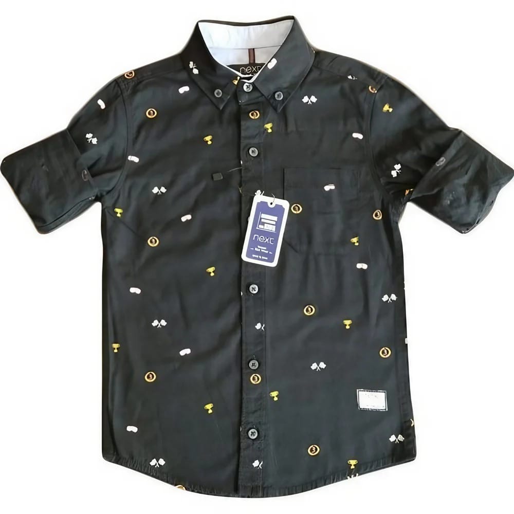 Black Short Sleeve Printed Shirt with Graphic Details