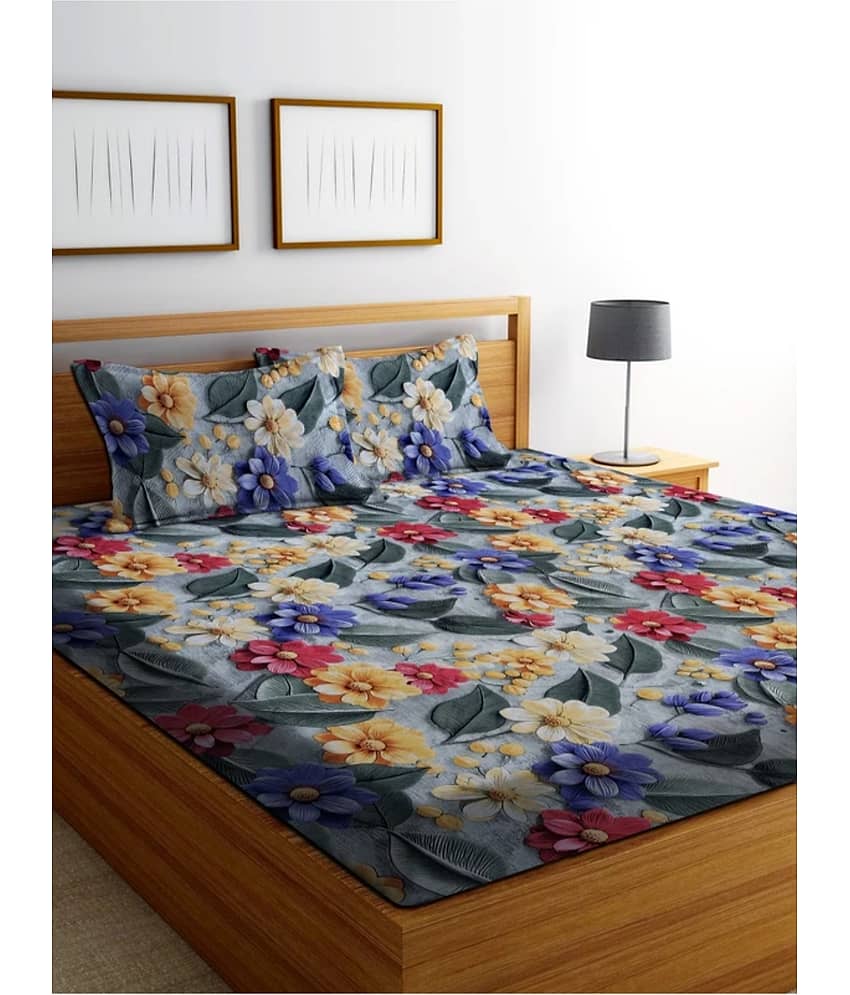 Panipat Textile Hub Green Cotton 1 Double King Bedsheet with 2 Pillow Covers ( 200 cm x 184 cm ) view 2