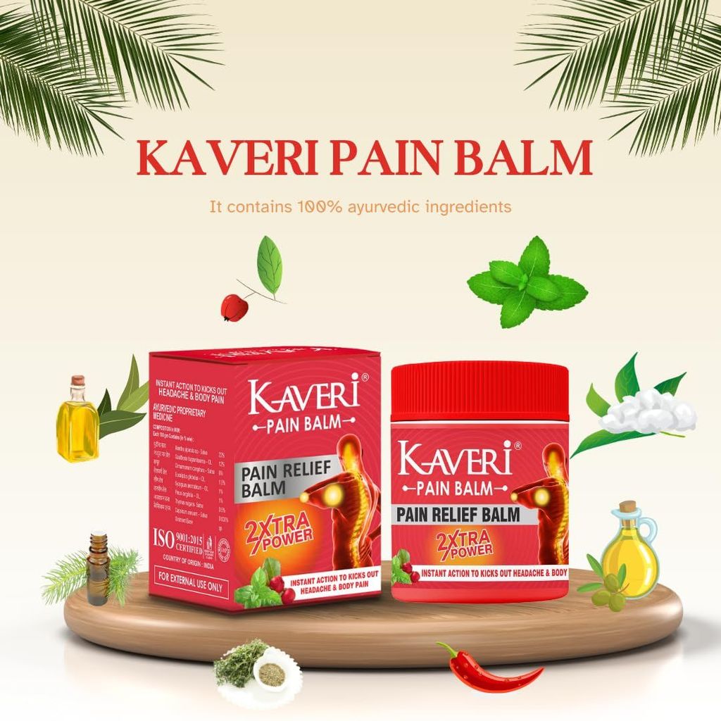 Kaveri Pain balm 2X Xtra PowerAyurvedic balm for effective Relief from Headache and Body pain,Sprain Muscle Pain, Joint Pain, Knee Pain and Cold (pack of 10, 8gm each) view 2