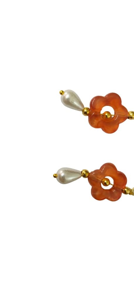 Flower-Shaped Earrings with Pearl Drop view 2