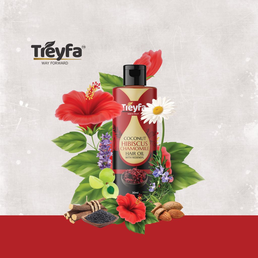 Treyfa Coconut Hibiscus chamomile hair oil for hair deep conditioning, hair nourishment and intense hair care (30ml) view 2