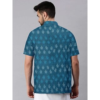 OMSAIFAB Men Self Design Casual Blue Shirt view 2