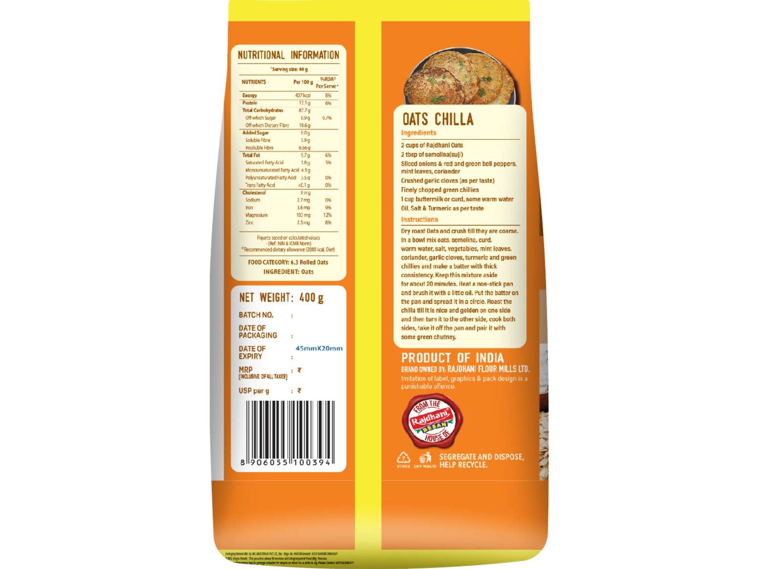 Rajdhani Oats 400g view 2