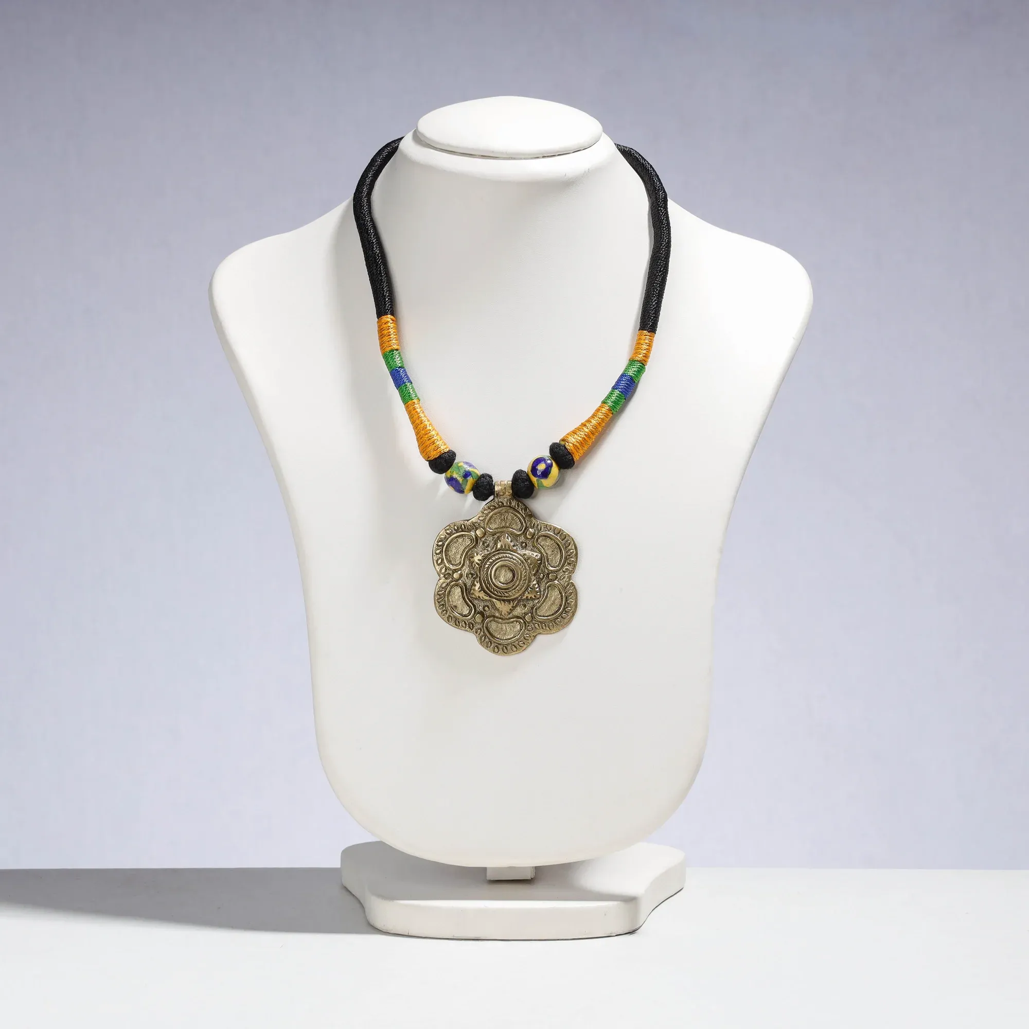 Multicolor Patwa Thread & Brass Pendant Necklace