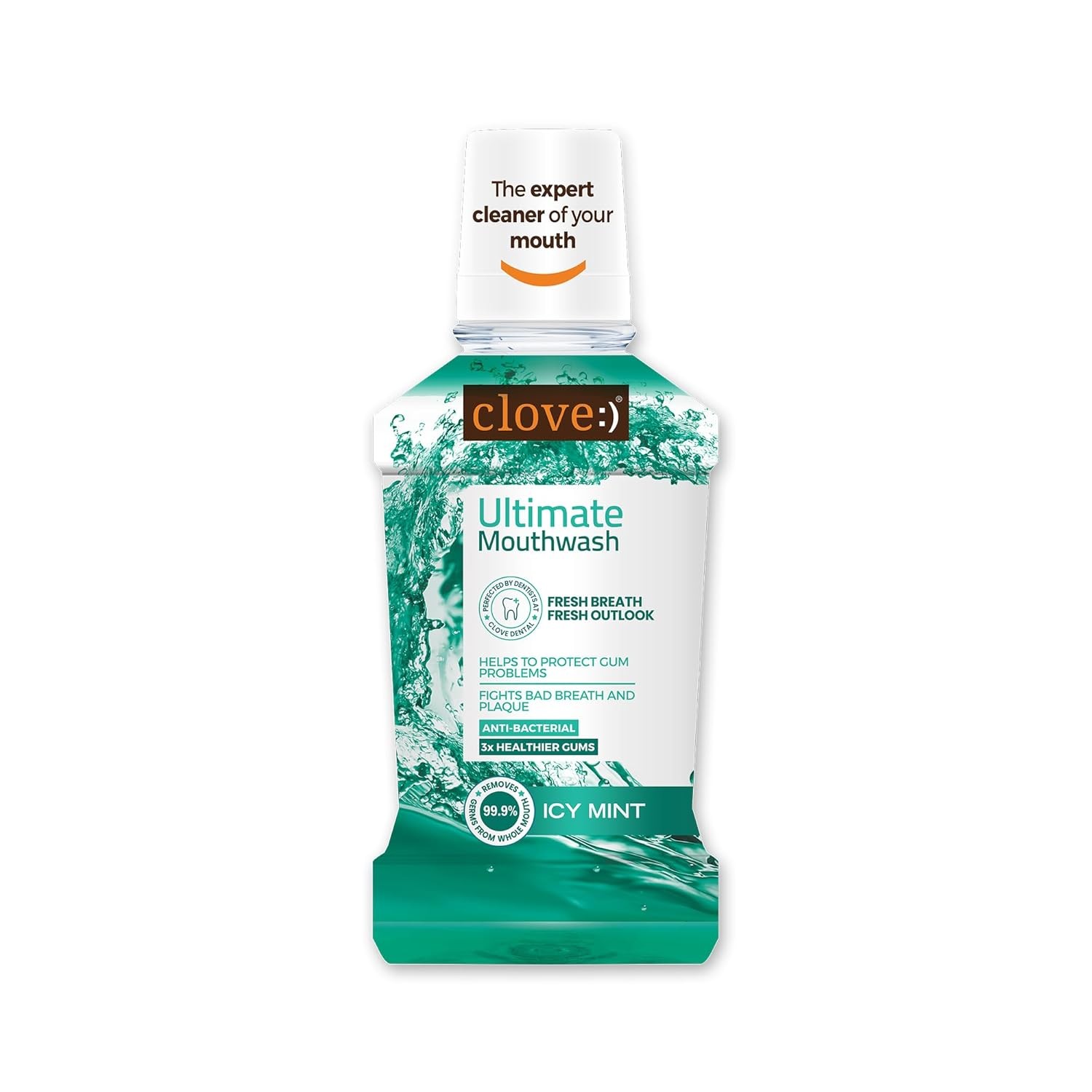 Clove Ultimate Cool Mint Antibacterial Mouthwash, Kills 99.0% Germs & Prevents Bad Breath - 250ml