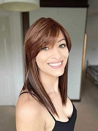 Akashkrishna Hair Wig Brown Shoulder-length Bob Wigs Auburn Highlight Medium Length 16 Inch Natural Looking Wigs for Women Soft Straight Wigs view 2