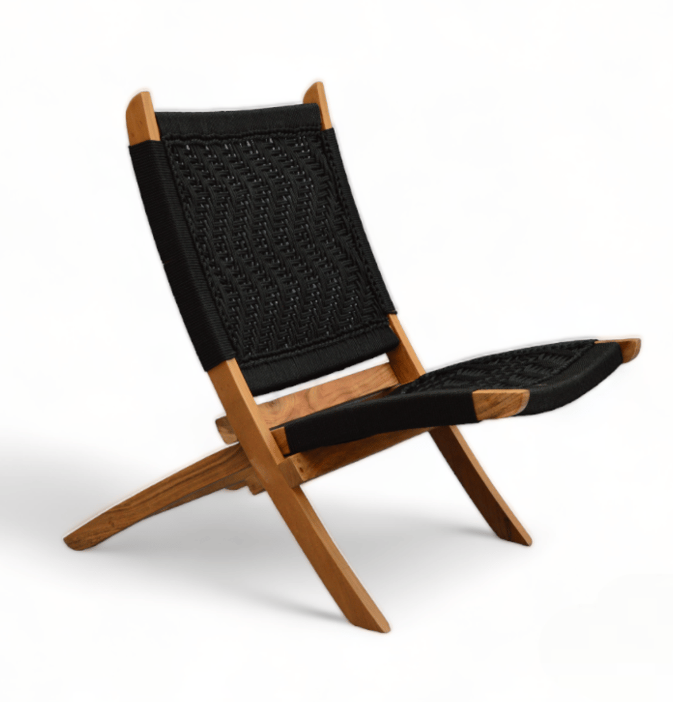 Orchid Homez Hand Woven Lounge Chair Folding Solid Wood Outdoor Chair (Natural) (Black) view 2