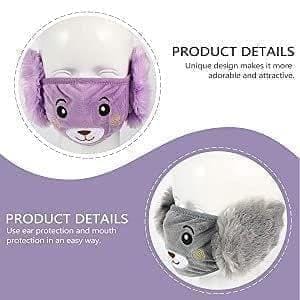 Clastik Reusable Teddy Bear Face Mask With Warm Plush Earmuffs 5 to 10 Year | Pack of 2 (Random Color) view 2