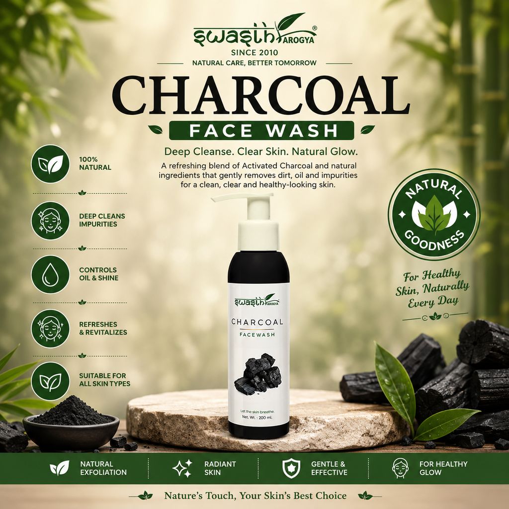 Swasth Arogya Charcoal Face Wash || Cleanser || Whiteheads || Dead Skin Cells || Toner || Pack Of 1 Bottle Activated Charcoal Face Wash (200ml.) view 2