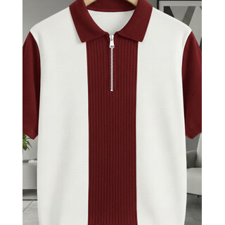 Ausk Mens Maroon, White Graphic Print Cotton Blend Polo Collar T-Shirt view 2