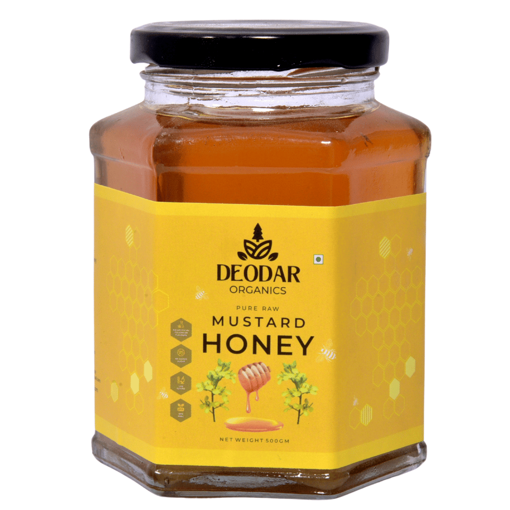 Deodar organics' Pure Raw Mustard Flower Honey (500 GM) & No Additives Or Preservatives | Unheated | Unprocessed | single source mustard farm natural honey | No added sugar