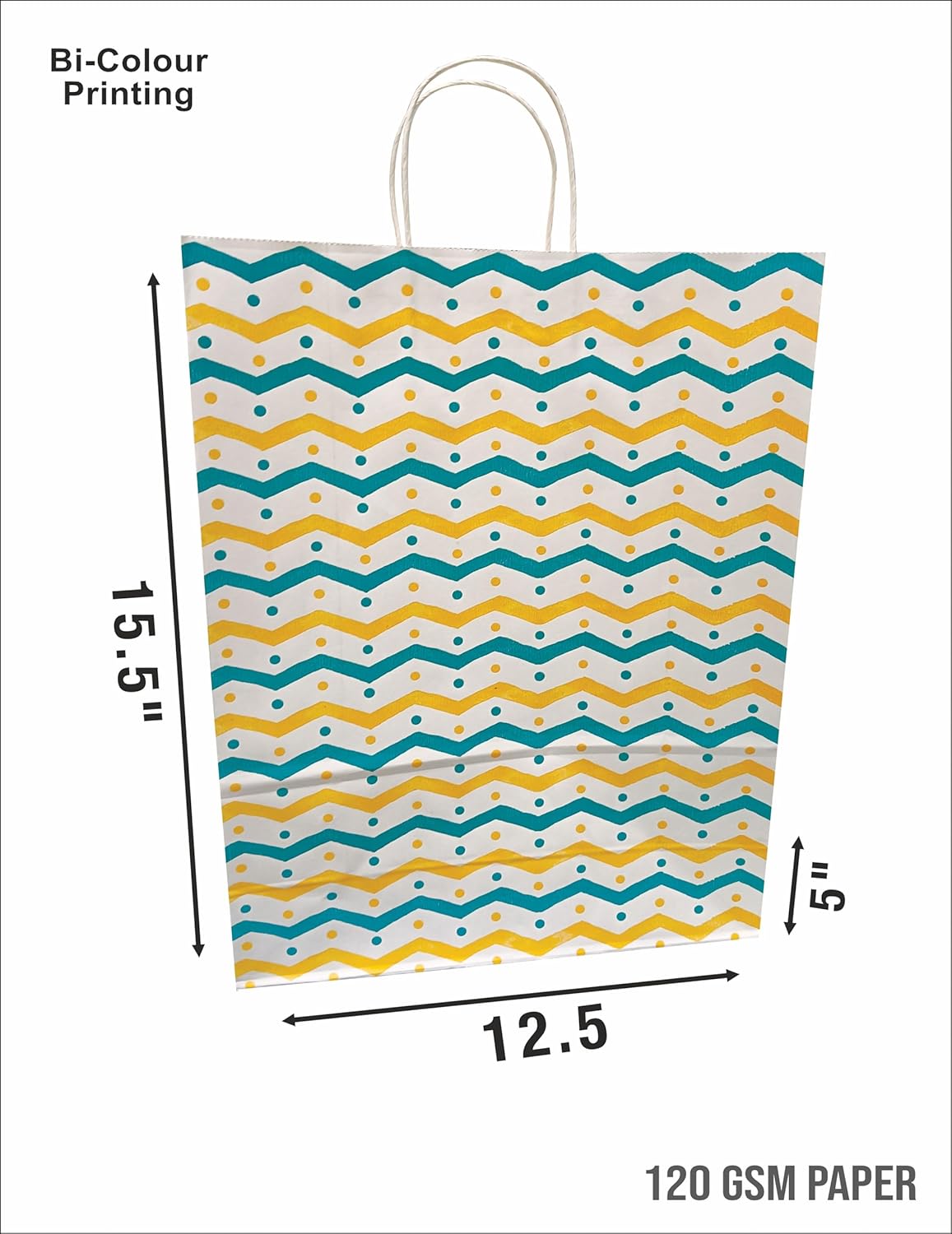 120 GSM Bi-Colour Printed Paper Gift Bags, Ideal for Birthday Return Gifts, Wedding Gifts, & Gifting on Special Occasions (Size: 15.5 x 12.5 x 5 inch, Yellow Blue) view 2