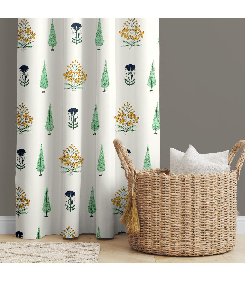 Vintage Flora Cotton Curtains Hand Block Printed Elegance. ( 9 feet ) view 2