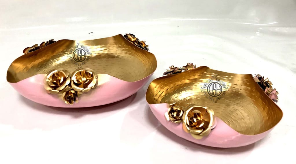 Modern Urli Bowl for Floating Flowers and Candles Home, Designer Table Decor (Pink and Gold)- Set of 2 view 2
