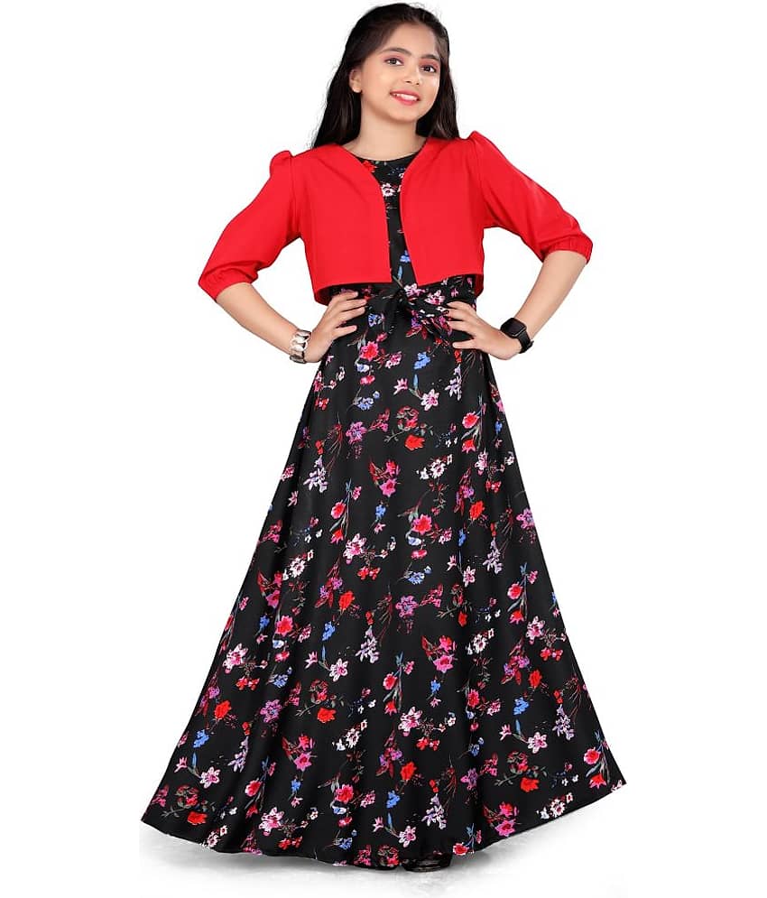 Aarya Creation Crepe Fit And Flare Dress For Girls ( Pack of 1 , Red )