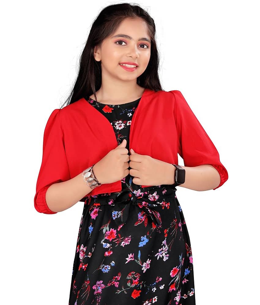 Aarya Creation Crepe Fit And Flare Dress For Girls ( Pack of 1 , Red ) view 2