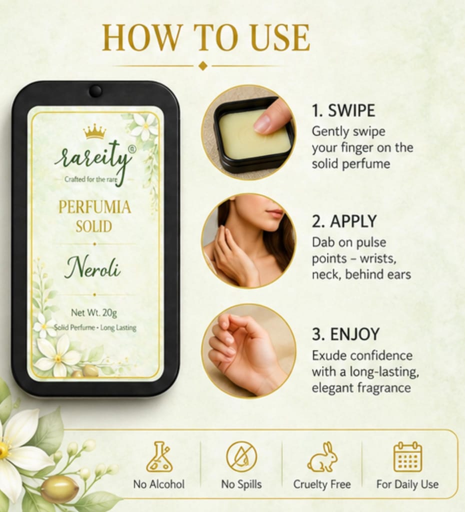 Rareity Solid Perfume – Neroli Fragrance | Fresh Floral Citrus Long Lasting Balm Perfume | Pocket Perfume | Alcohol-Free | 20g| Travel-Friendly view 2