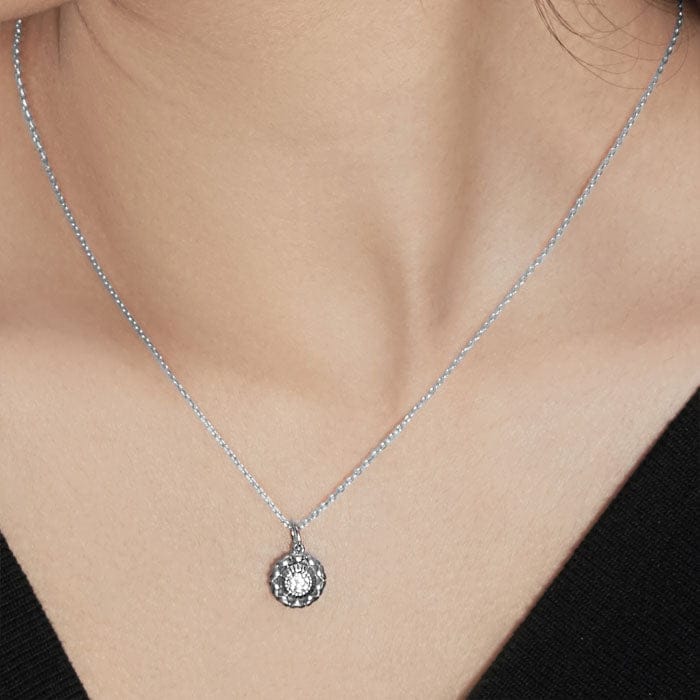 Silver Wheel Of Heart Pendant with Chain (5 in 1 Crystal) view 2