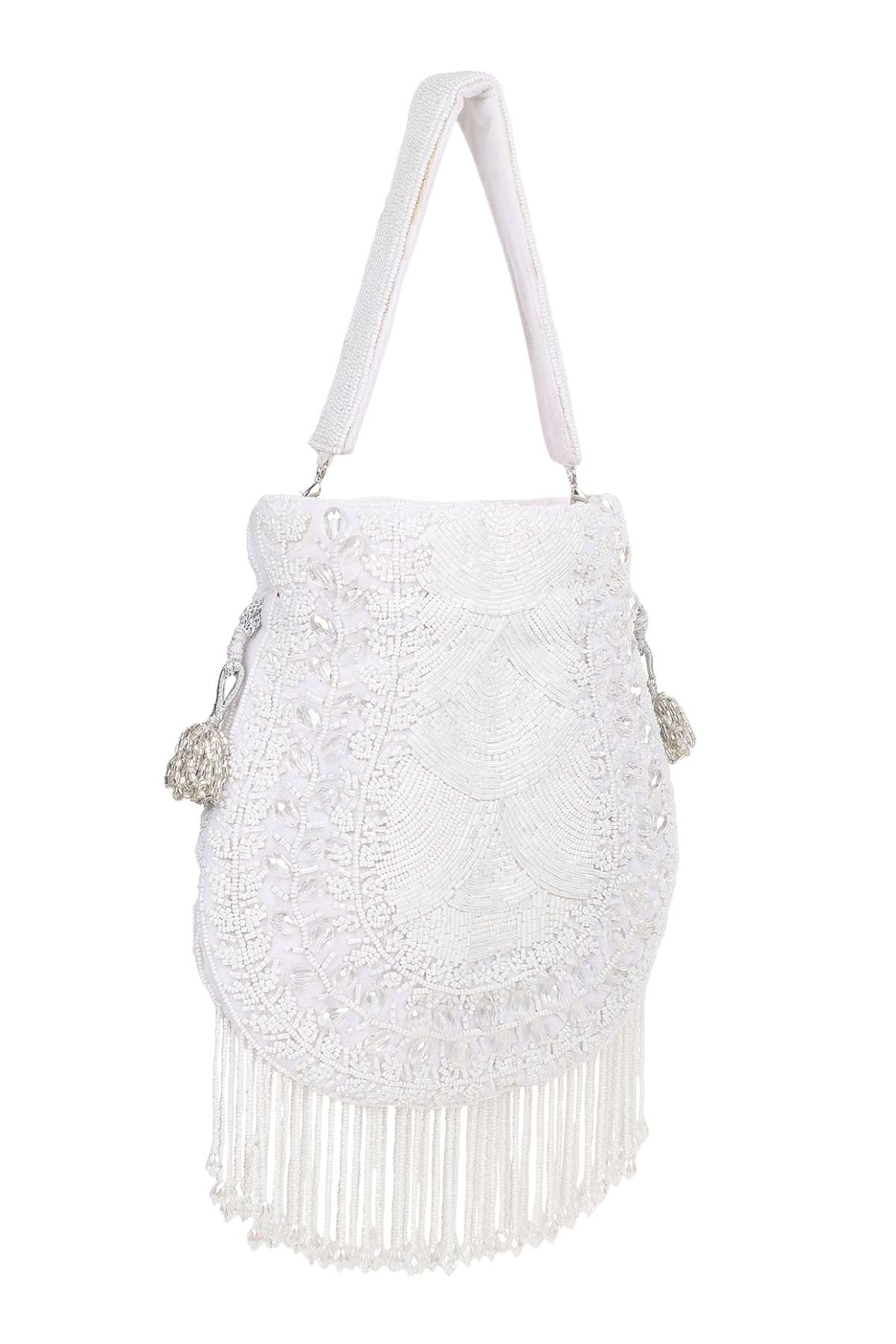 White Velvet Cutdana Embroidered Potli view 2