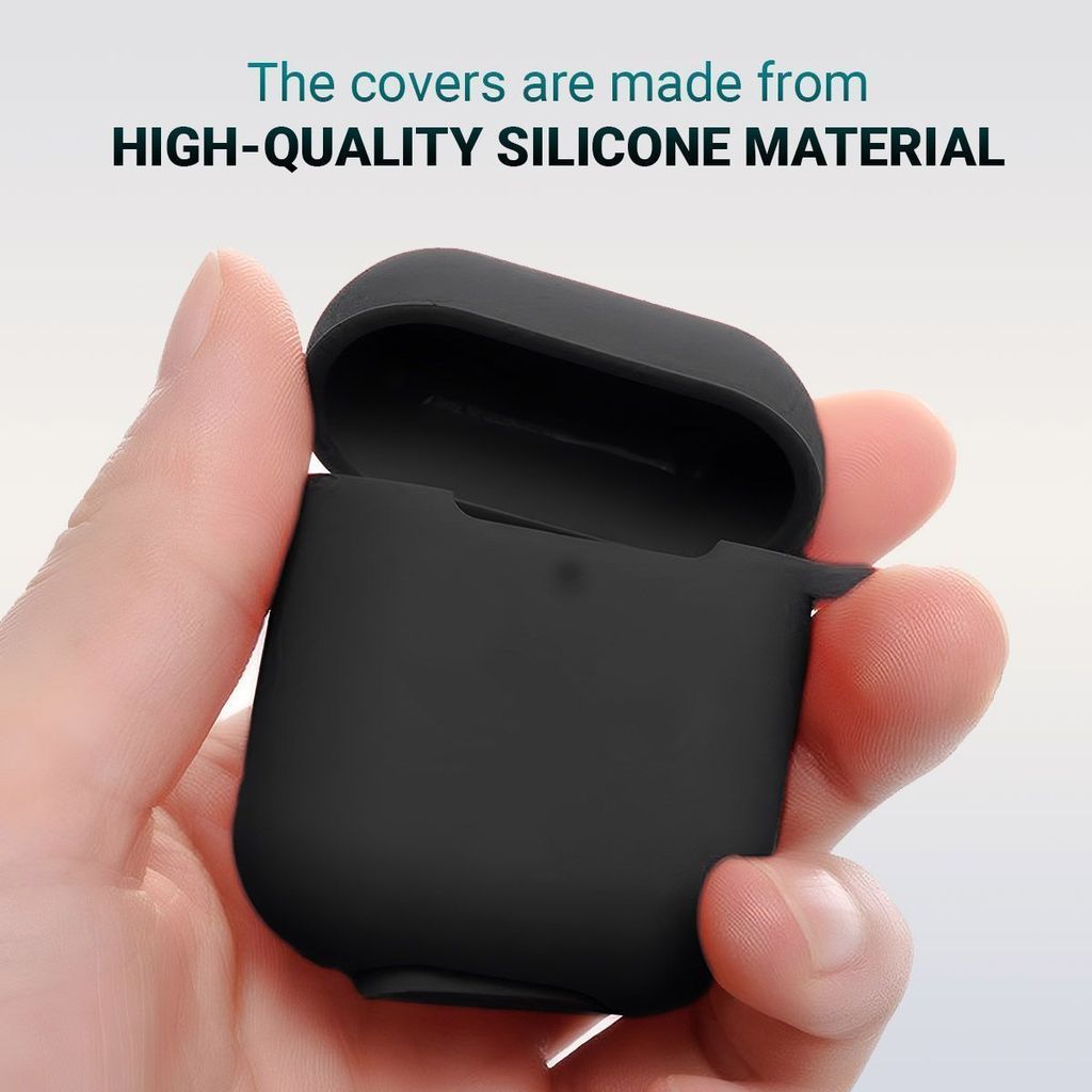 LIRAMARK Silicone Soft Case Cover with Buckle for AirPods 1 & 2, Apple airpods 1st and 2nd Generation case (Black) view 2
