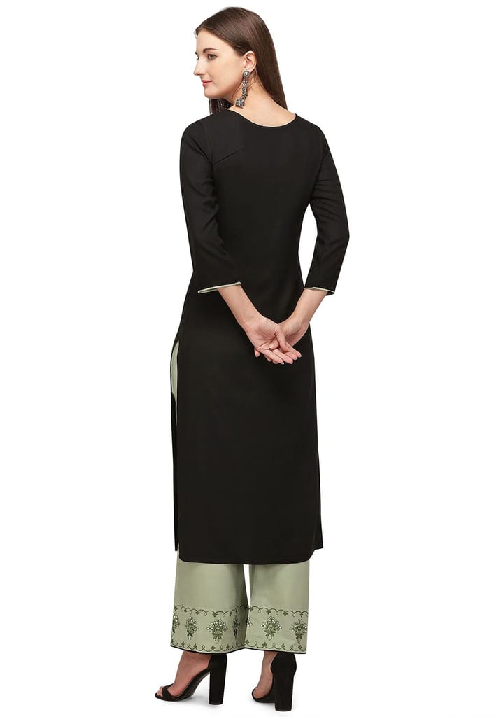 SHOPPING QUEEN Women's Embroidered Rayon Kurta and Palazzo Set view 2