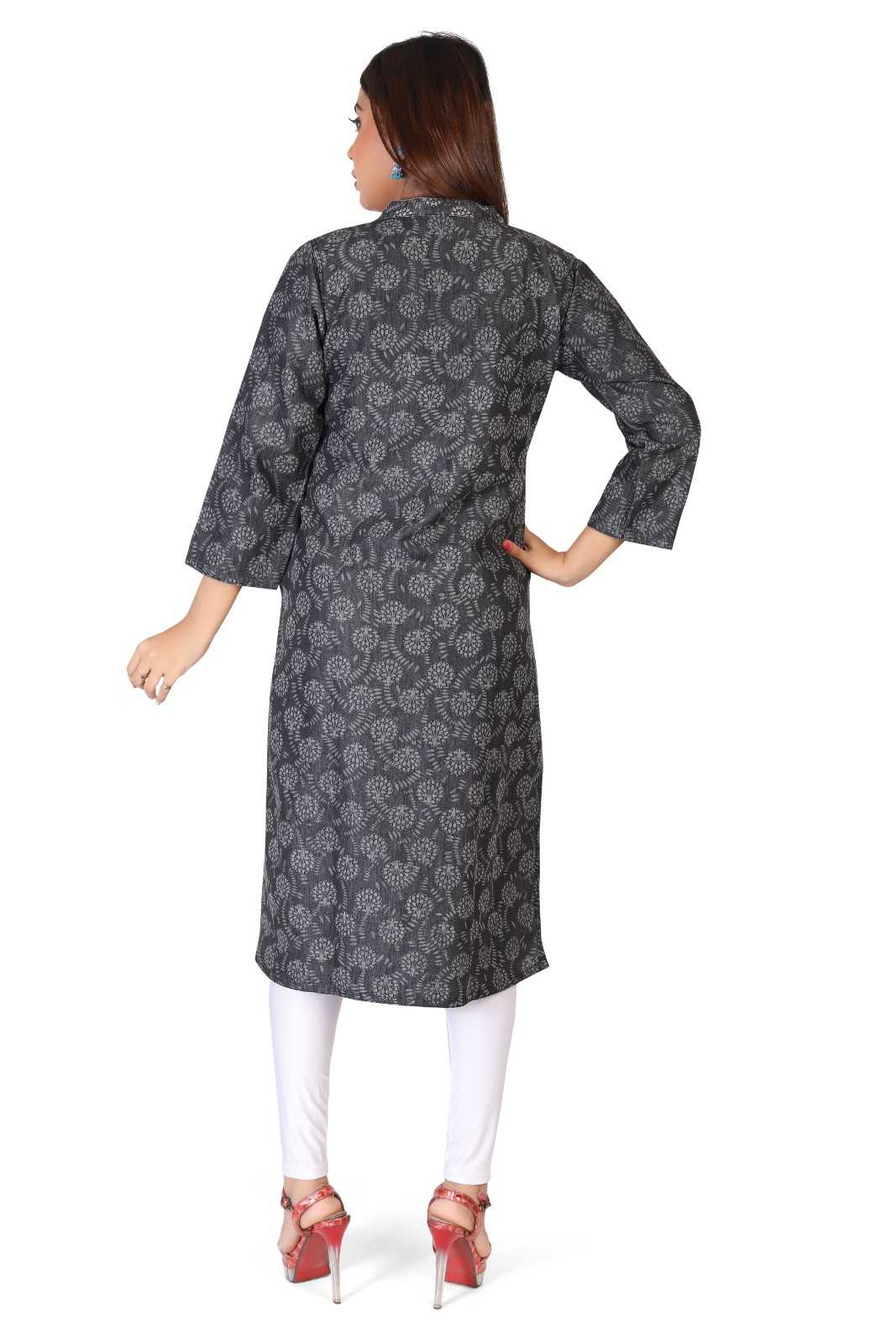 Denim Printed Kurti, Black - XL (Style -2498) view 2