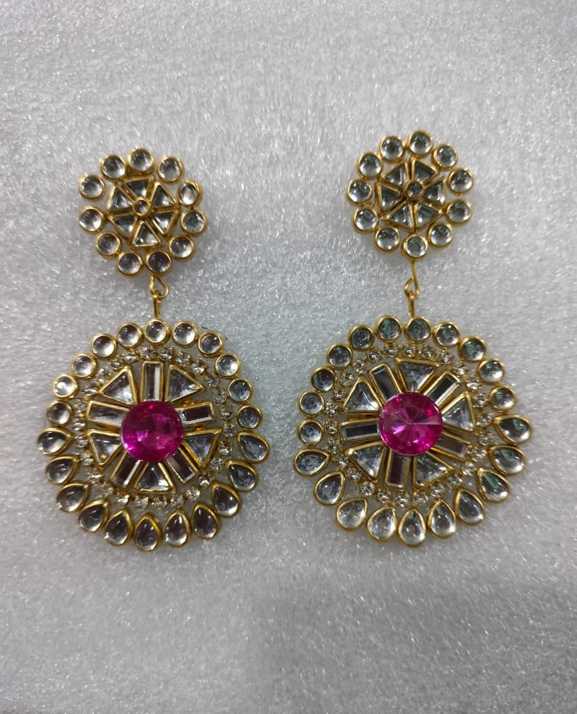 Buy Online Pink Kundan Meenakari Earrings, Gold Plated Traditional Indian Bollywood Jewelry for Women view 2