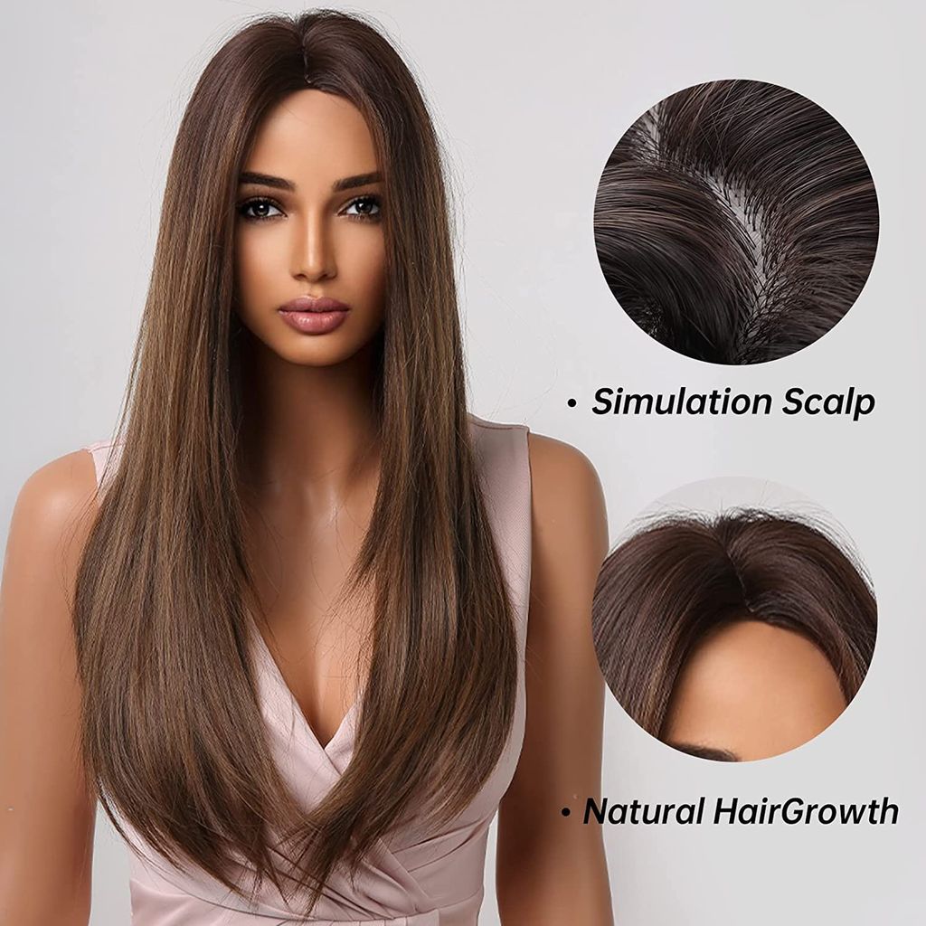 AKASHKRISHNA Full Head Hair wig for woman, Natural Brown Straight Made With Japanese Synthetic Fiber Heat Friendly Synthetic Fiber, Easy Wear, Fashion Wig Wig-123 view 2