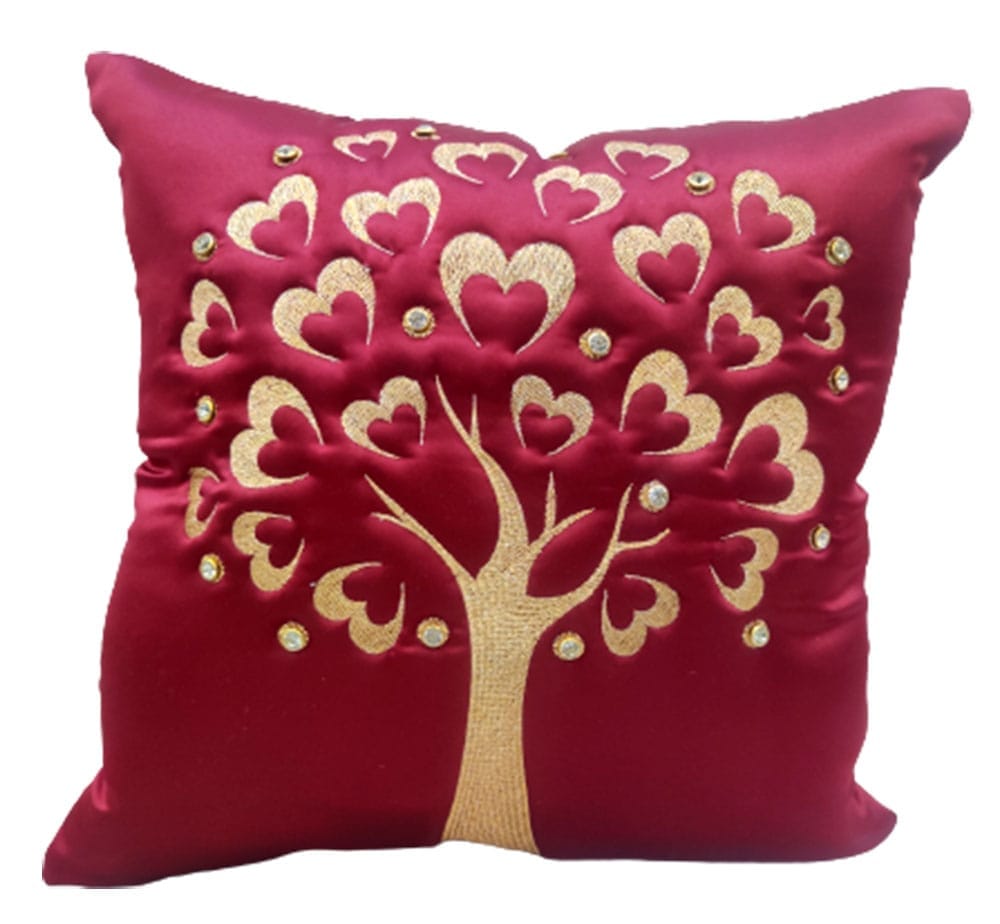 Maroon Red Gold Embroidered Velvet Cushion Case Luxury Modern Throw Pillow Cover Decorative Pillow for Couch Living Room Bedroom Car| 16X16 Inches | 40cm * 40 cm I Set of 2| view 2