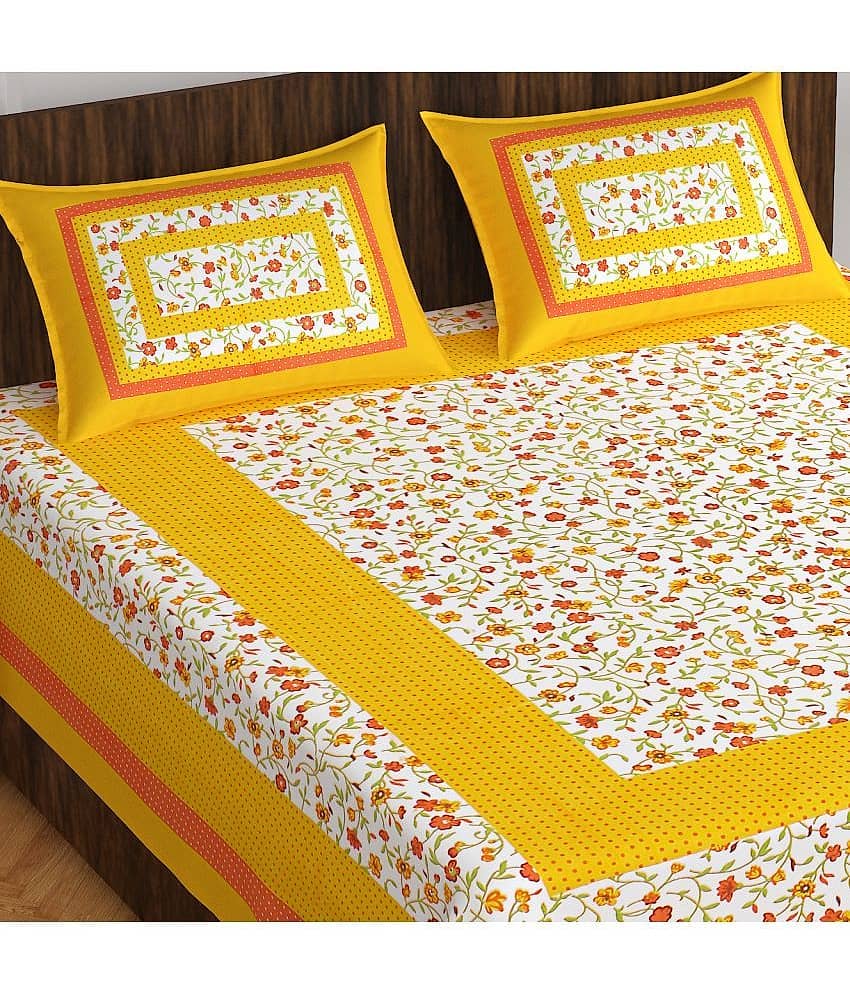 Cosito Cotton 1 Double Bedsheet with 2 Pillow Covers ( Yellow ) view 2