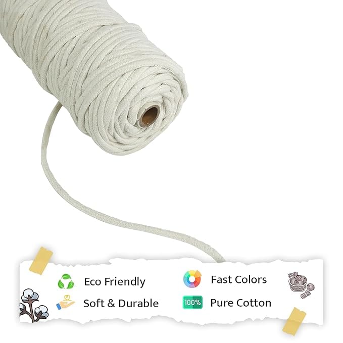 Pari Macrame Cotton Cords 5mm Single Strand Soft Twisted Rope for DIY Crafts, Knitting, Plant Hangers. view 2