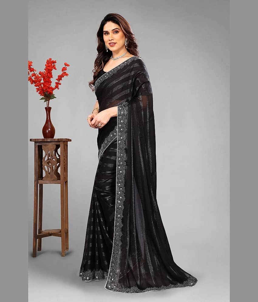 VEERAIVA Chiffon Embellished Saree With Unstitched Blouse Piece ( Purple ) view 2